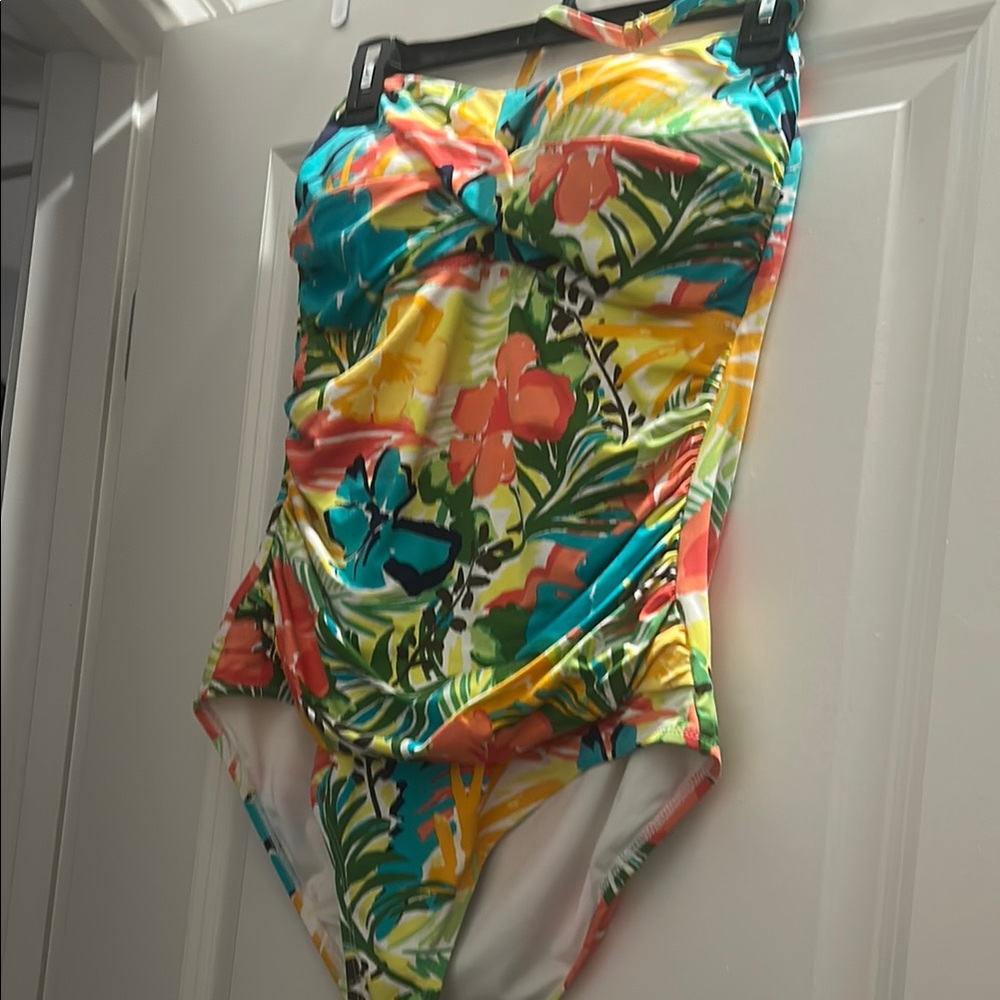Anne Cole Yellow and Green One Piece Swimsuit Tropical Print